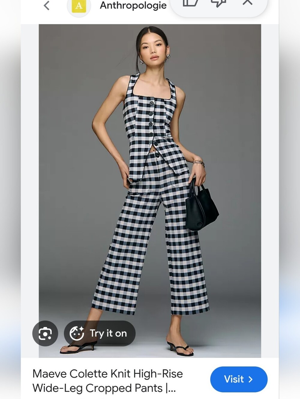Maeve Black and White Gingham Wide-Leg Pants